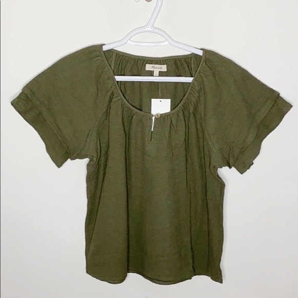 Madewell tiered-sleeved top in moss green size S - Picture 2 of 9